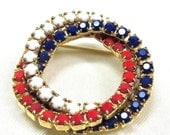 25%OFF Patriotic Milk Glass Circles Brooch, Vote on Election Day, Red White and Blue
