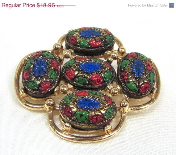 Sarah Sale Collector Piece Mint Vintage Sarah Coventry "Light of the East" Multi Colored Enameled Glass Brooch