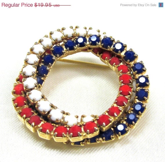25%OFF Patriotic Milk Glass Circles Brooch, Vote on Election Day, Red White and Blue