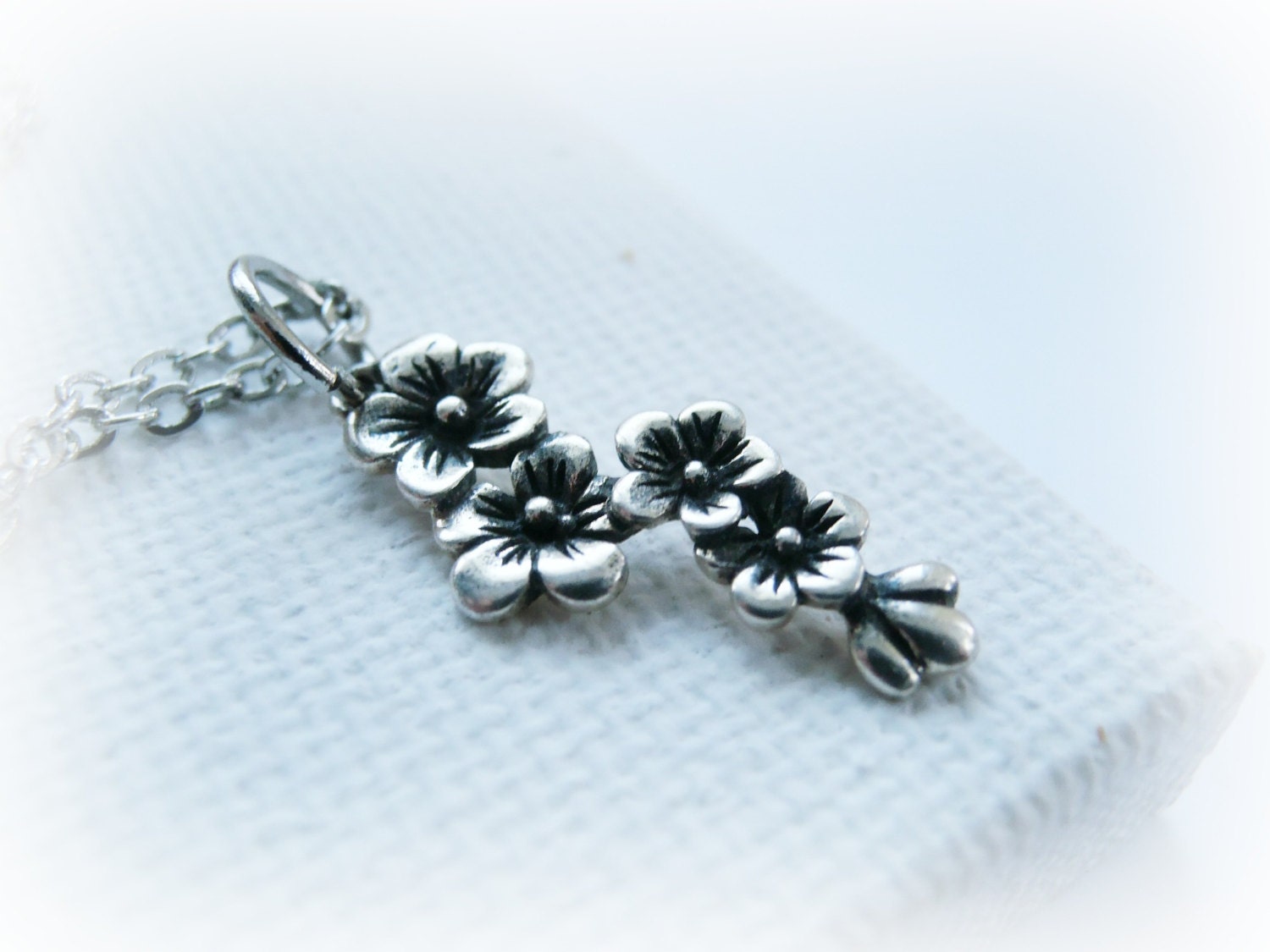 Sterling silver cherry blossom charm necklace - botanical jewelry - bridesmaid necklace - simple, everyday - modern minimalist gift