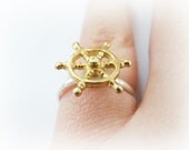 Ship wheel ring - Captains wheel ring - nautical ring - brass steering wheel sterling silver ring - nautical beach jewelry