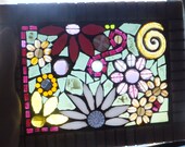 Glass Window Mosaic, floral home decor. mosaic flowers, framed mosaic art