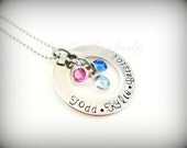 Hand Stamped Stainless Steel - Washer Birthstone Personalized Necklace - Mothers Necklace- Mothers Jewelry