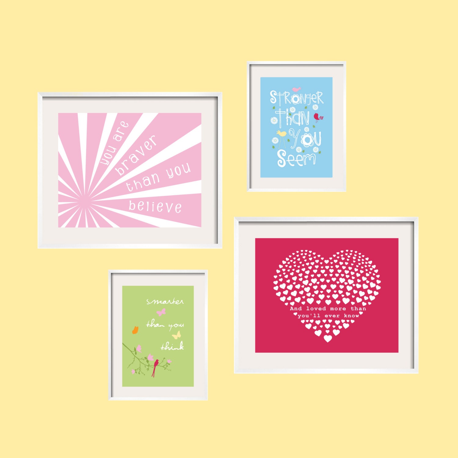 You Are Braver than You Believe Winnie the Pooh Nursery Print Quote 8x10 and 5x7 4 prints set For Daisy Garden Bedding