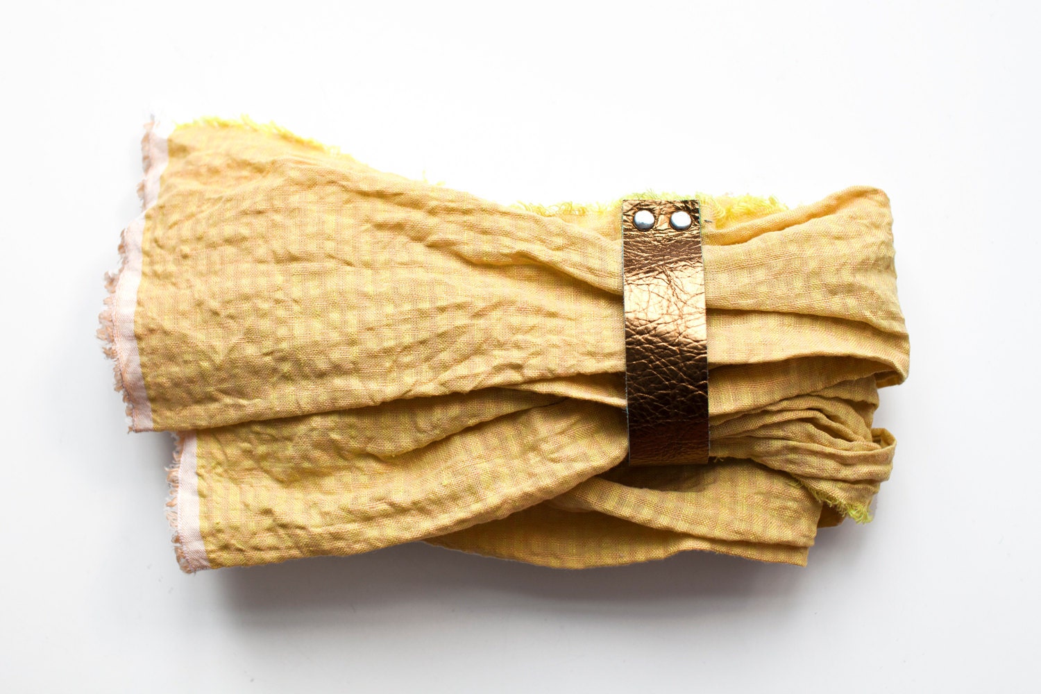 Lemon Linen Scarf With Leather Loop