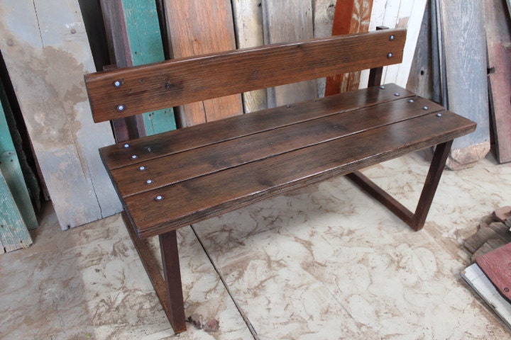 Reclaimed Redwood Park Bench with metal legs