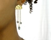 As Seen on FAB.Com English Rain. Gold cloud earrings.  stud post earrings with tiny dangly pale grey pearls