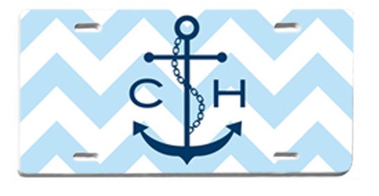 Personalized License Plate with Monogram- Car Tag- Sweet Sixteen Gift- Nautical Anchor