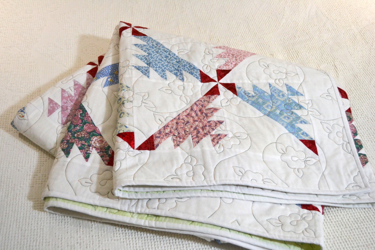 Patchwork Pastel Quilt, Double Bed Quilt, Vintage Inspired 72"x79", Cotton quilt