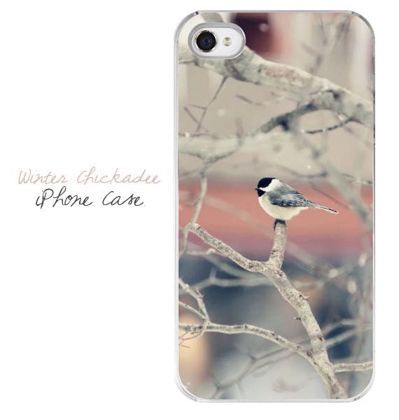 Chickadee Bird iPhone Case - Winter Chickadee Photography iPhone 4/4s 5 Case - Pastel Nature Hard Plastic Case