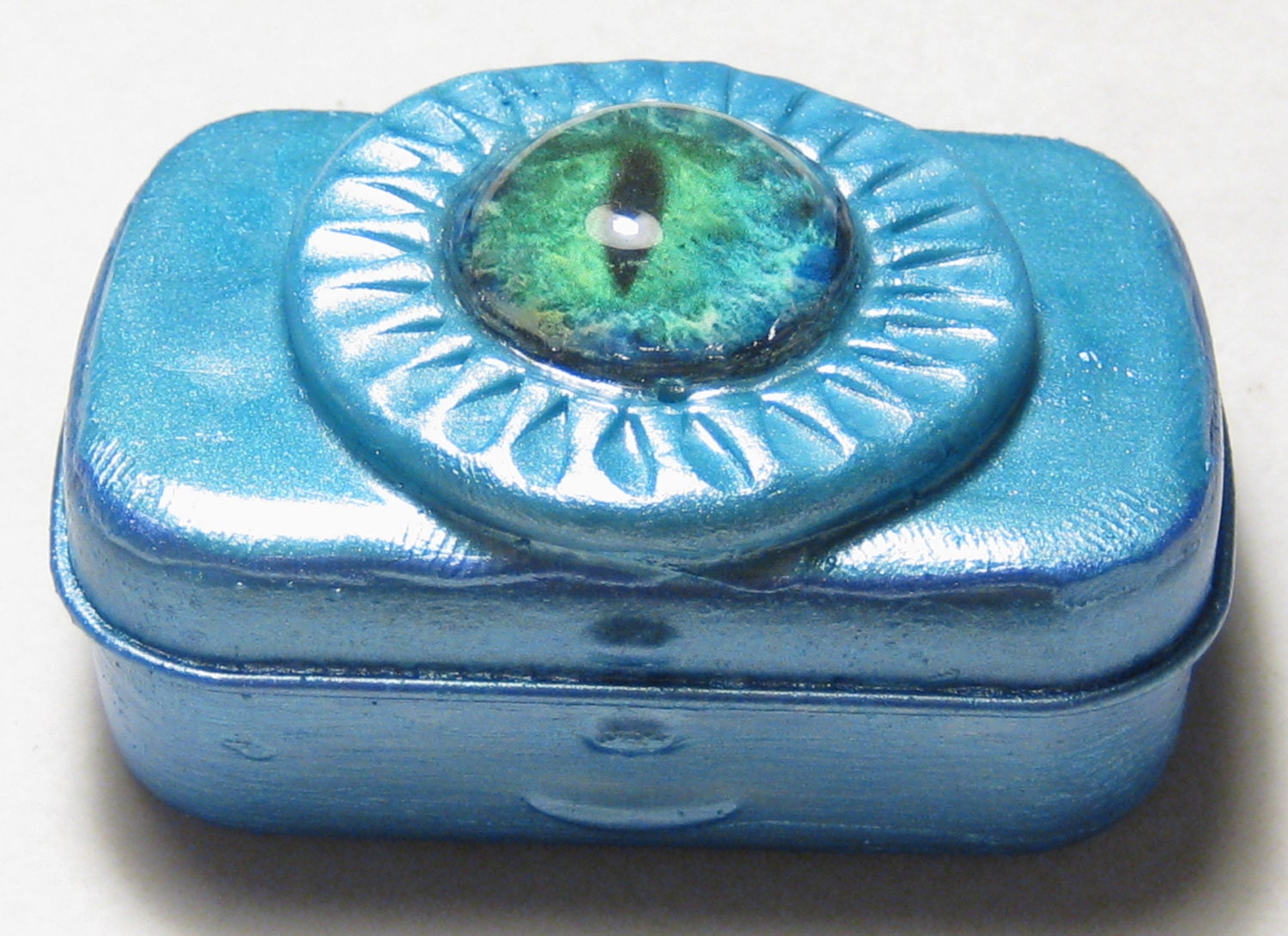 Dragon Eye Treasure Box Altered Art Altoid Mint Tin Blue
