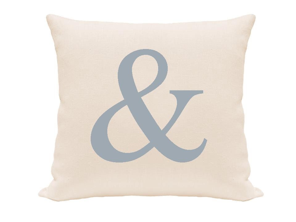Ampersand Sign Printed Pillow Cover, Blue and Ivory Pillow,  Home Decor Pillow, Throw Pillows, Accent Pillows,
