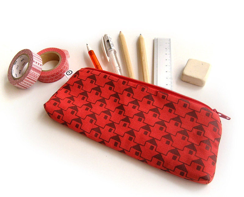 Hand screen Printed Pencil Case - Sewing Kit - Pouch