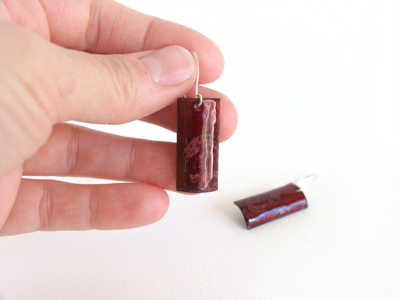 Enamel earrings burgundy maroon dark red summer artisan jewelry by Alery