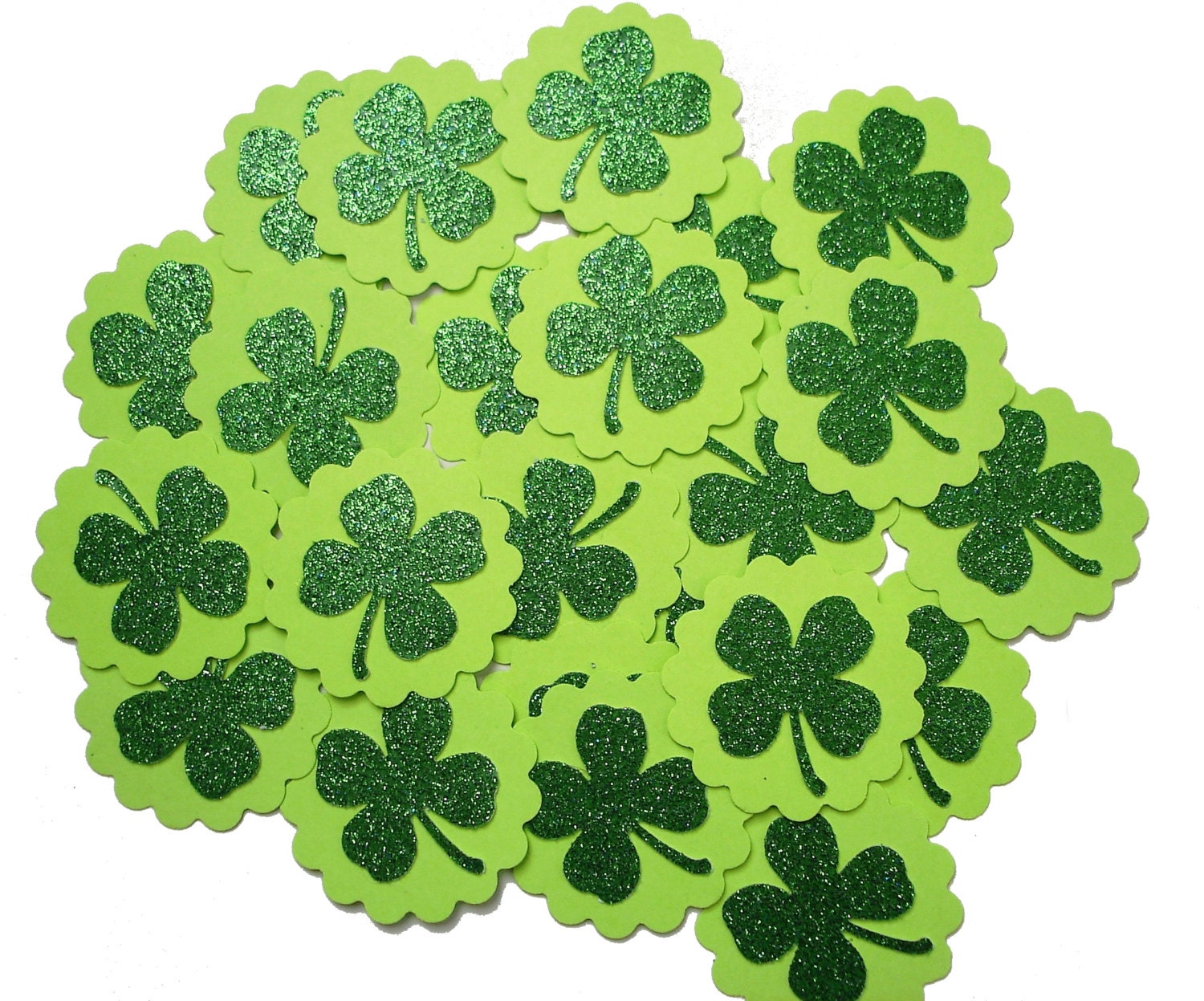 24 St. Patrick's Day Glittered Shamrock Four Leaf Clover Favor Tags scrapbook embellishments - No706