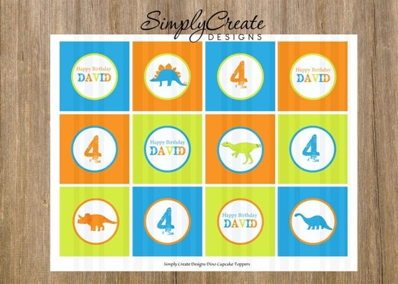 Dinosaur Cupcake Toppers DIGITAL File 8.5 x 11 JPEG File Personalized Il_570xn