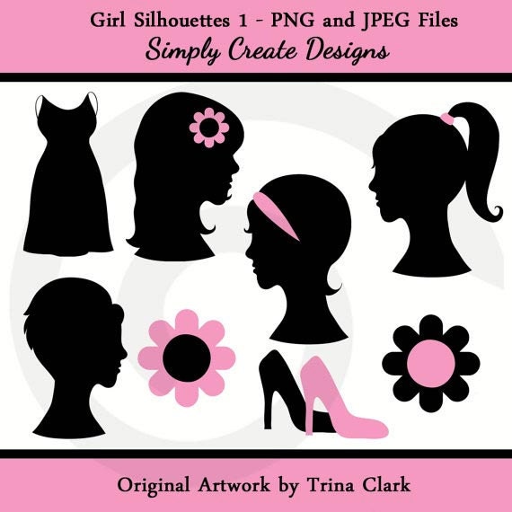 Girl Silhouettes Clipart Girly Girl Clip Art Commercial and Personal Use Il_570xn