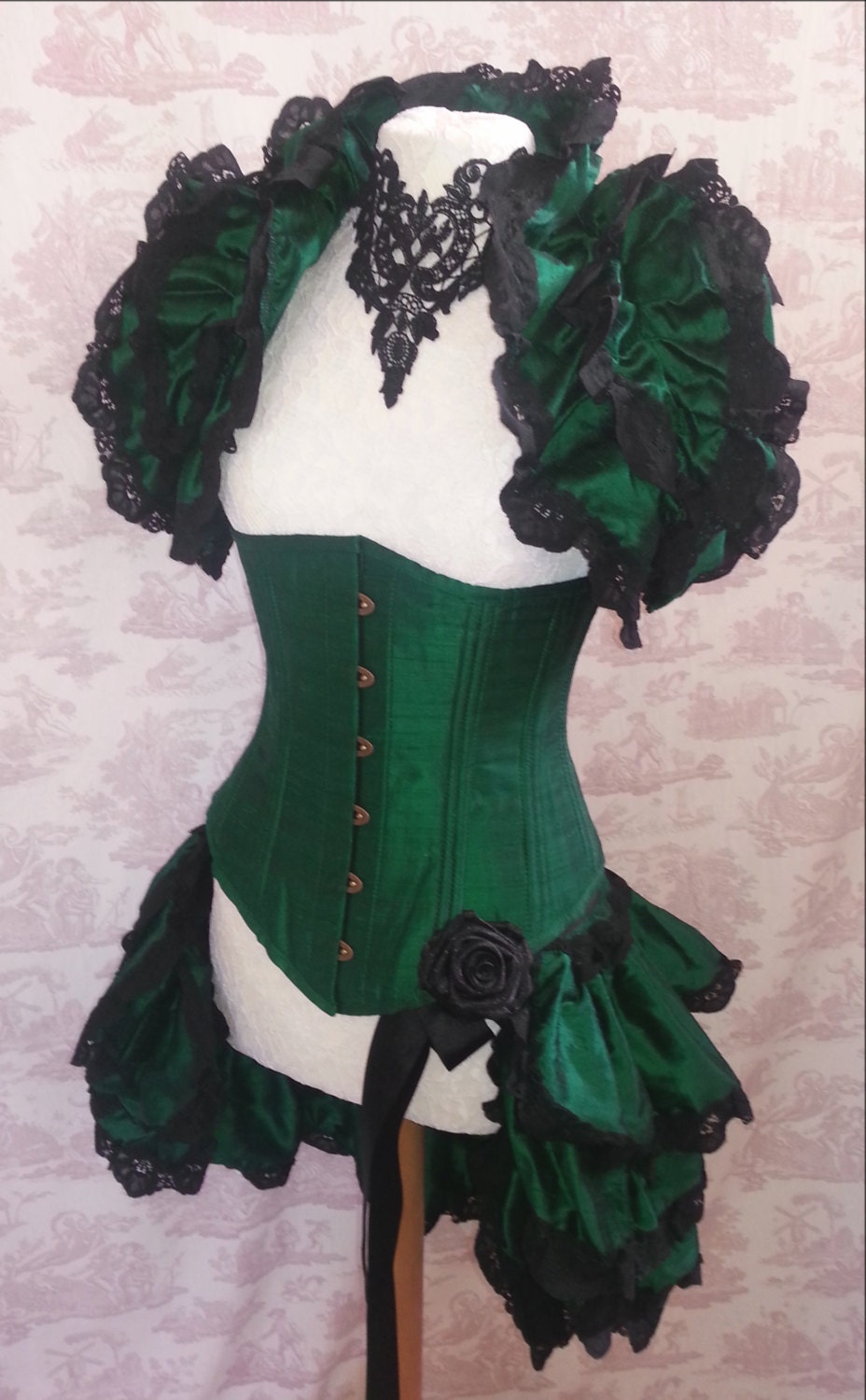 Spring Sale Silk Victirian Lolita Steampunk Gypsy Bustle Corset choker Shrug  Outfit  By Gothic Burlesque