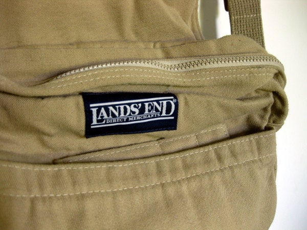 Vintage Lands End Cross Body Bag Canvas Messenger 80s Made in USA