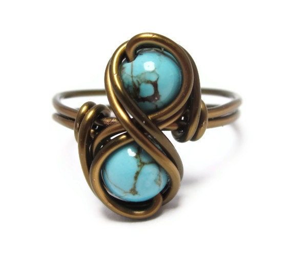 Turquoise Infinity Ring - Custom Size Rings - Wire Wrapped Jewelry