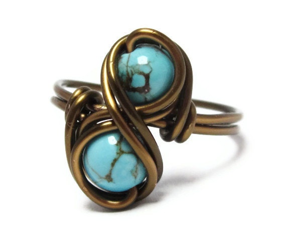 Turquoise Infinity Ring - Custom Size Rings - Wire Wrapped Jewelry