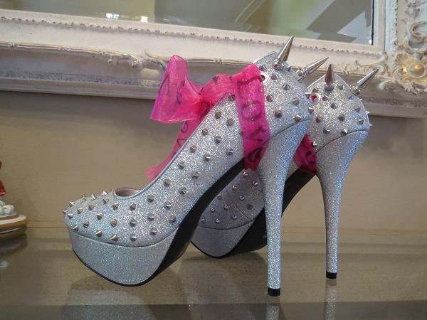 High Heel Platform Spiked  Women Shoes Silver size 10... SALE ...A SpikesByG Design