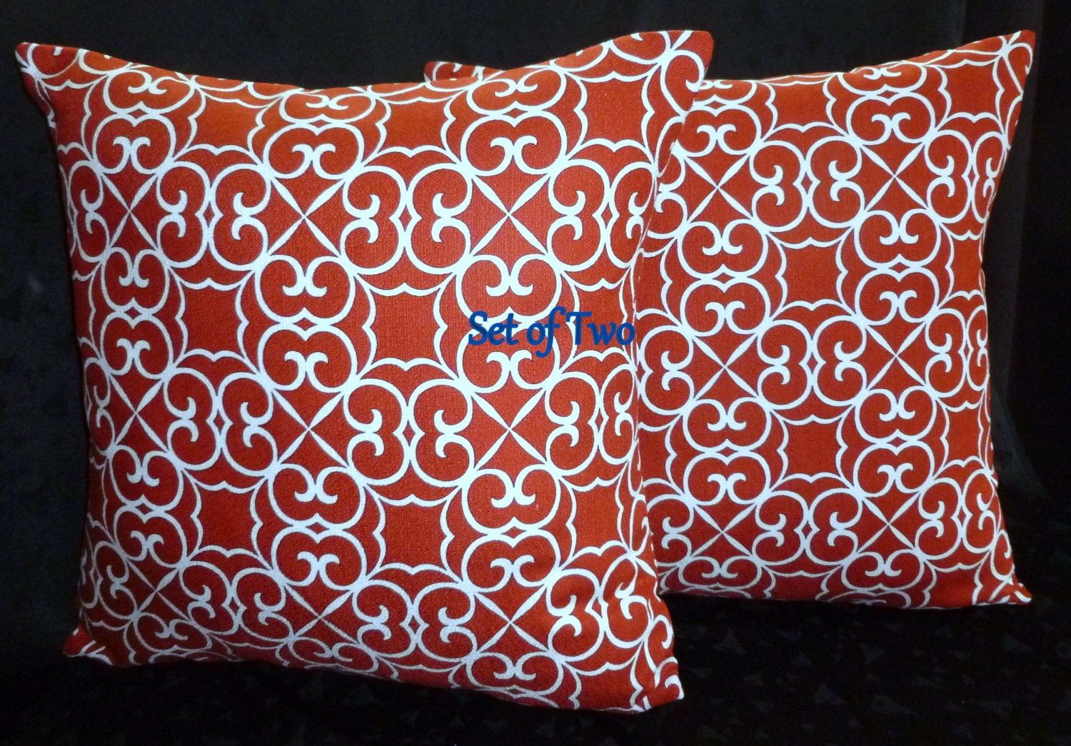 Decorative Throw Pillow Cushion Covers, Set of Two 18 Inch - Cherry Red and White