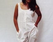 Vintage 70s White Overalls Jumpsuit S M Onesie Romper FESTIVAL Beachy Bohemian Hippie
