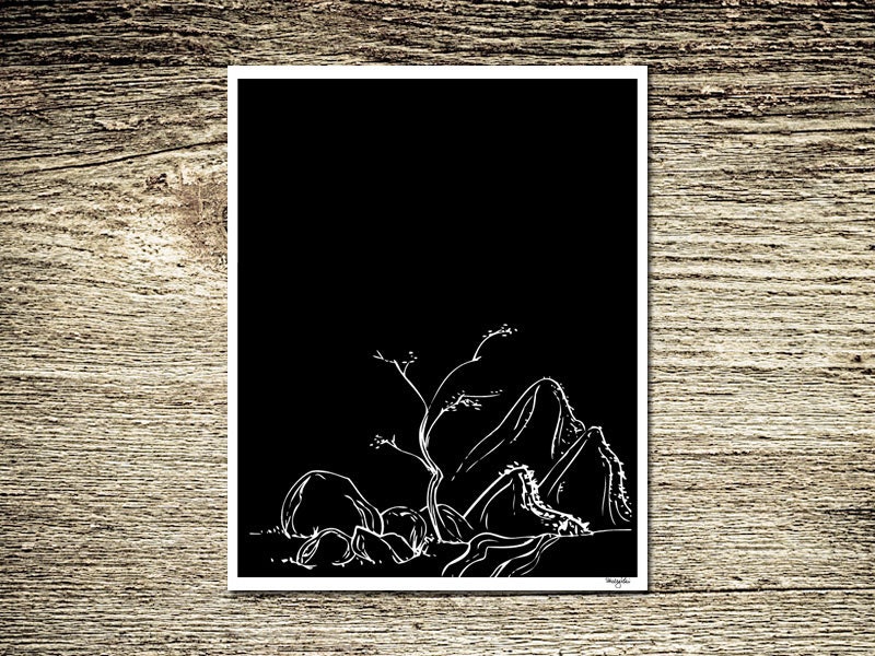 Asian Illustration Black and White Landscape Art Print