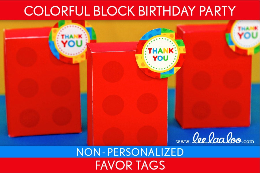 Colorful Block Birthday Party - Favor Tags & Bonus: Favor Box NonPersonalized Printable // Colorful Block - B22Nk
