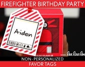 Firefighter Birthday Party - Favor Tags & Bonus: Favor Box NonPersonalized Printable // Firefighter - B24Nk