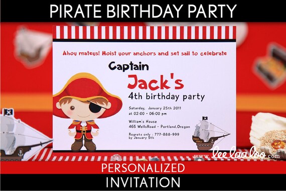 Pirate Birthday Party Invitation Personalized Printable // Pirate Boy Red - B6Pa2 Il_570xn
