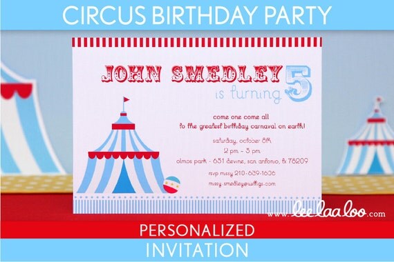 Circus Birthday Party Invitation Personalized Printable // Circus Blue - B13Pa2 Il_570xn