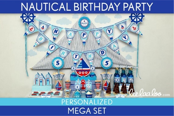 Nautical Birthday Party Package Collection Set Mega Personalized Printable // Nautical - B23Pz2 Il_570xn