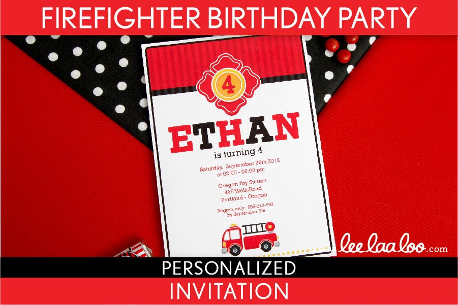 Firefighter Birthday Party Invitation Personalized Printable // Firefighter - B24Pa1 Il_570xn