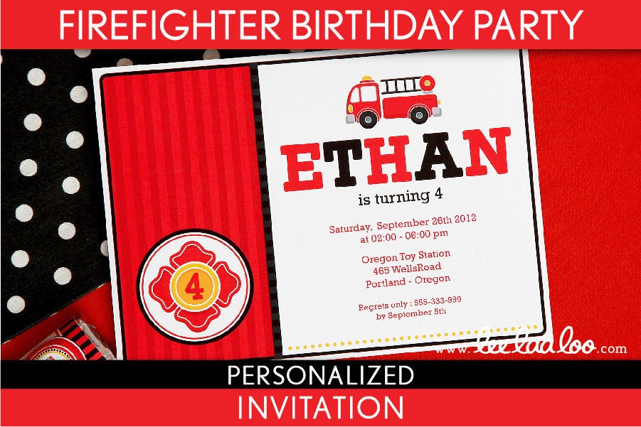 Firefighter Birthday Party Invitation Personalized Printable // Firefighter - B24Pa2 Il_570xn