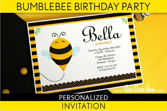 Bumblebee Birthday Party Invitation Personalized Printable // Smiling Bumblebee - B28Pa2 Il_570xn
