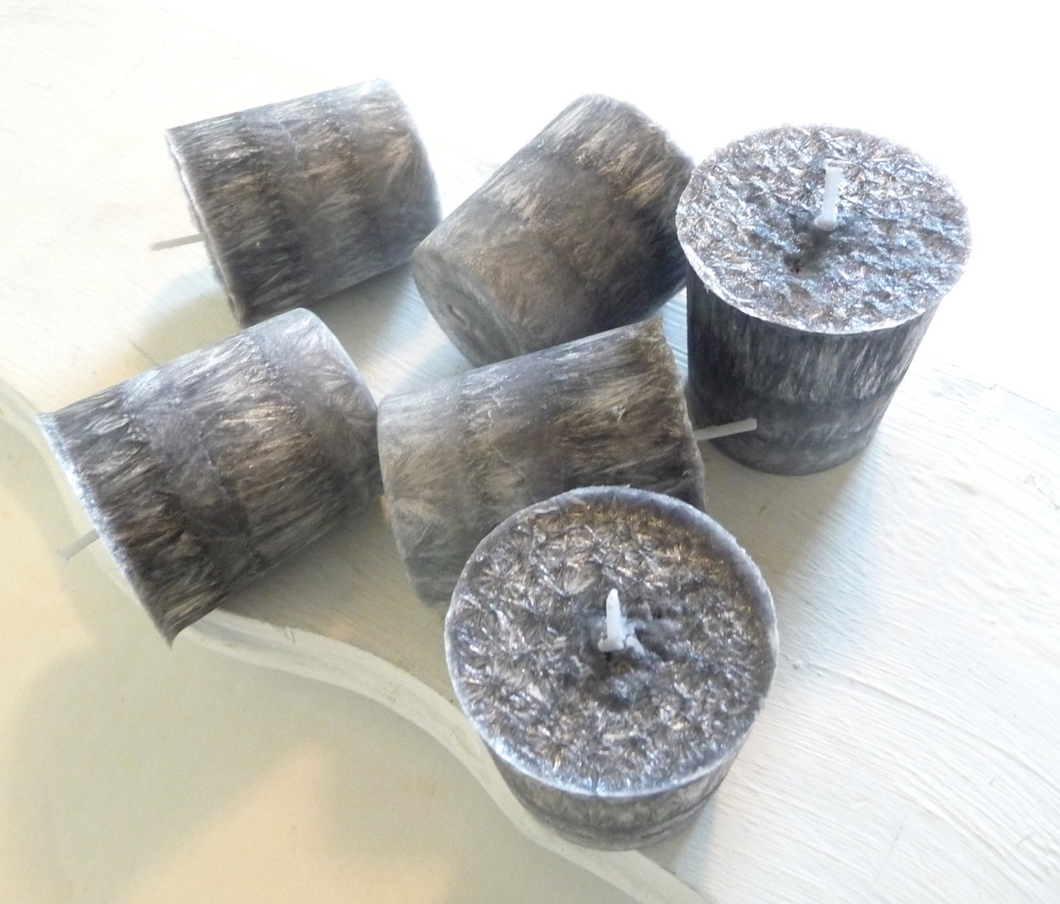 6 Madagascar Spice Palm Wax Votive Candles, Black and Gray Candles - Mylana