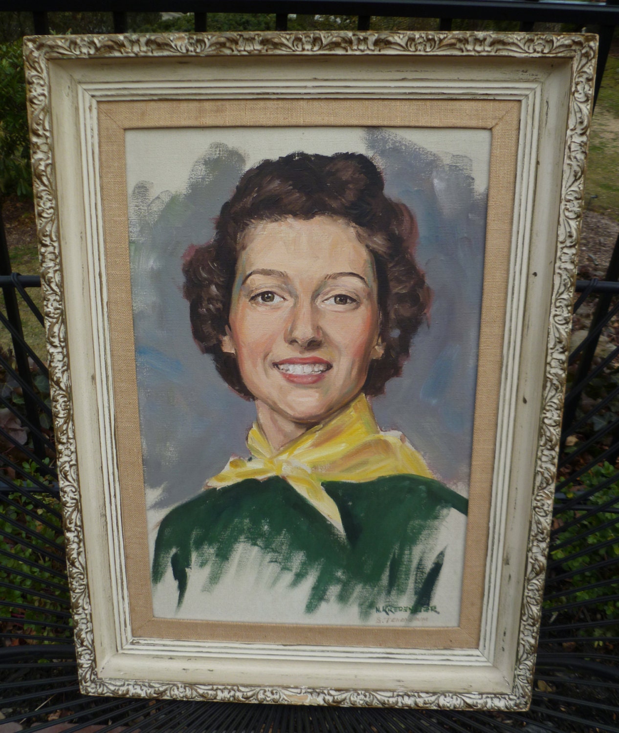 Woman Portrait Painting. Nicely Framed. Vintage 1940s/1950s. Pretty, Smiling Lady. Mid Century.