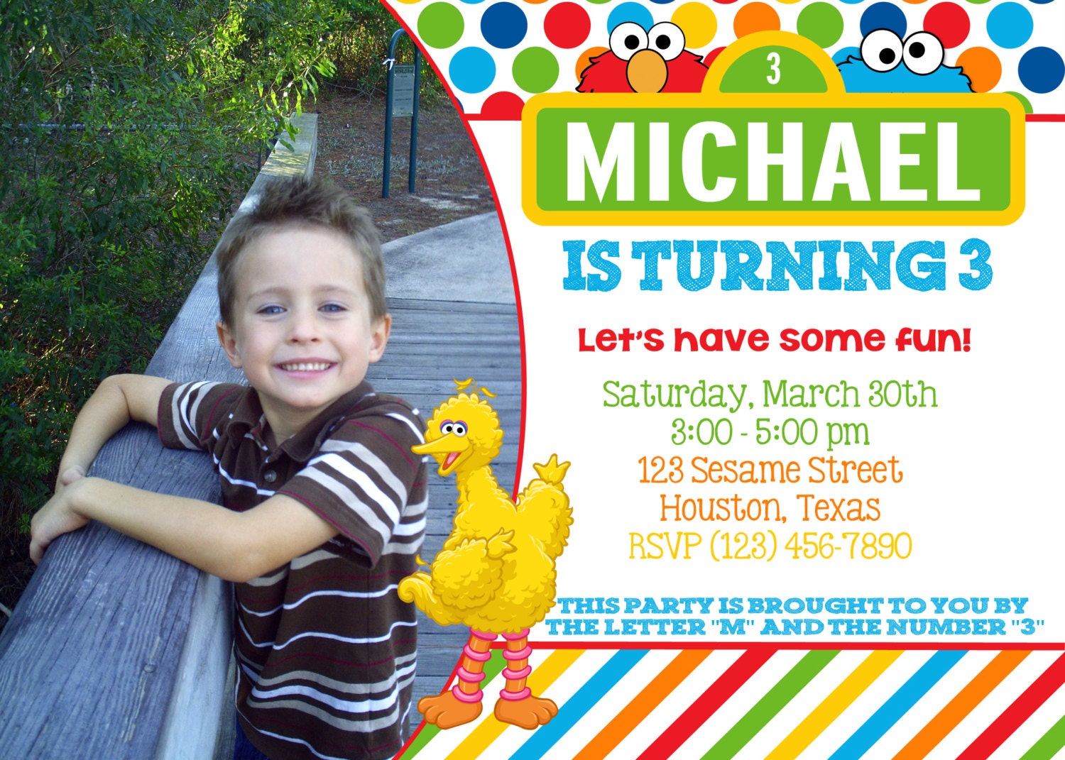 Sesame Street Inspired 5x7 Photo Birthday Invitation - PRINTABLE Il_570xn