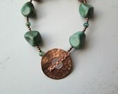 Blue Green Bracelet, Copper Beaded Bracelet, Beadwork Bracelet, Czech Glass, Copper Bracelet
