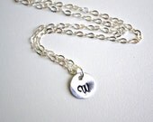 Silver Hand Stamped Initial . Necklace . Personalized