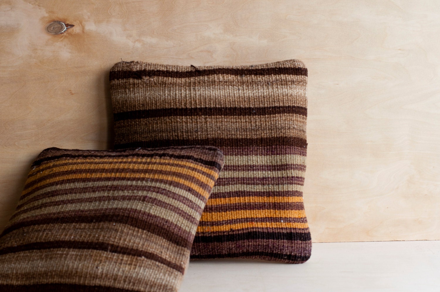two turkish kilim pillows brown, with orange and brown stripes free shipping in the us
