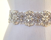 Bridal beaded swarovski pearl & crystal luxury couture wedding sash/belt.  DUCHESS PEARL