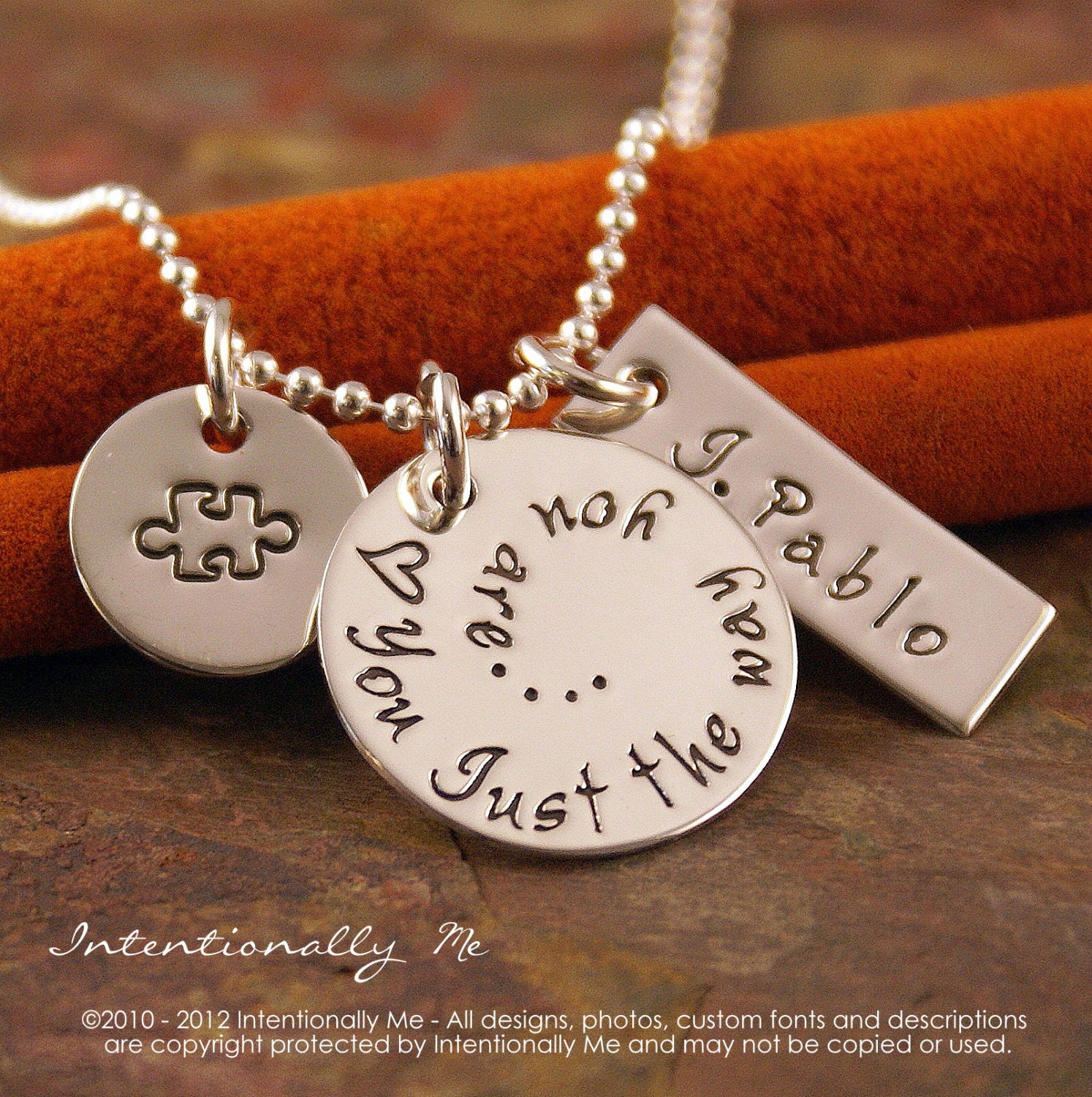 Hand Stamped Necklace - Personalized Jewelry - Sterling Silver Jewelry - Love you just the way you are (Autism Awareness)