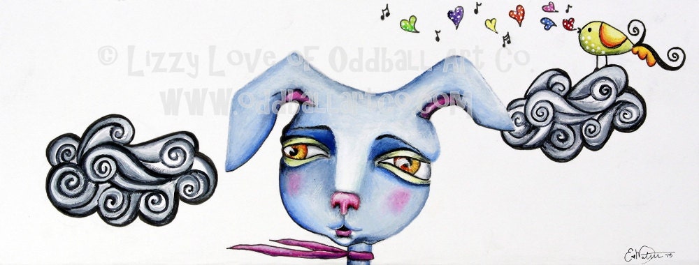 Big Eye Art Print Signed Mr. Happy Bunny by Lizzy Love apprx 8x10