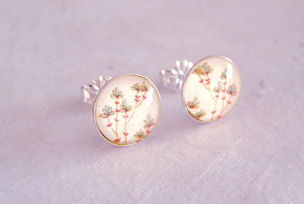 Turquoise Flowers Post 925 Sterling Silver Earrings 10mm Bezel