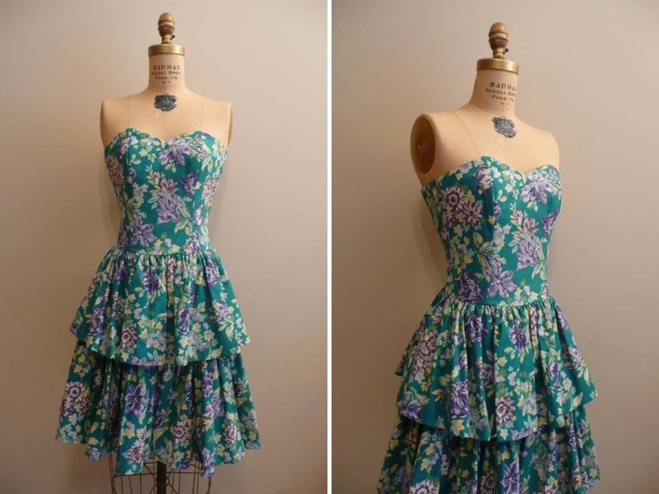 Vintage 1980s Strapless Laura Ashley Dress 80s Ruffles