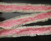 Burlap and Lace Ribbon, Pink Lace and Oyster Frayed Burlap Ribbon, Use for Wedding, Shower, Party, Home Decor, Crafting