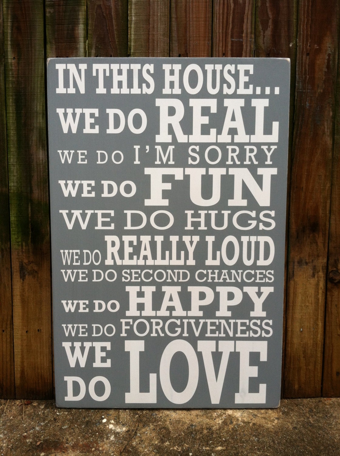READY TO SHIP - Great for Mother's Day - 2'x3' In This House - Hand Painted and Distressed  - Light Gray with White lettering